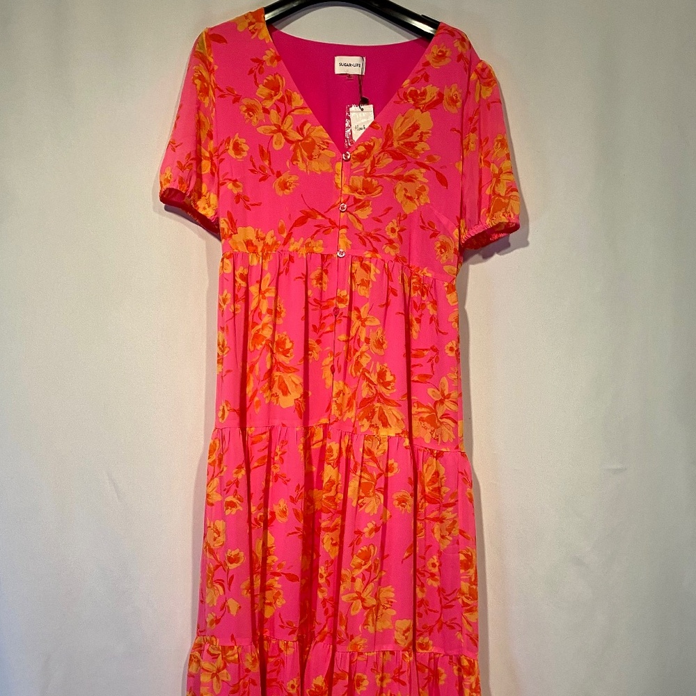 Sugar Lips Hot Rod Floral Monaco Tiered Maxi Dress Size M, New With Tags
